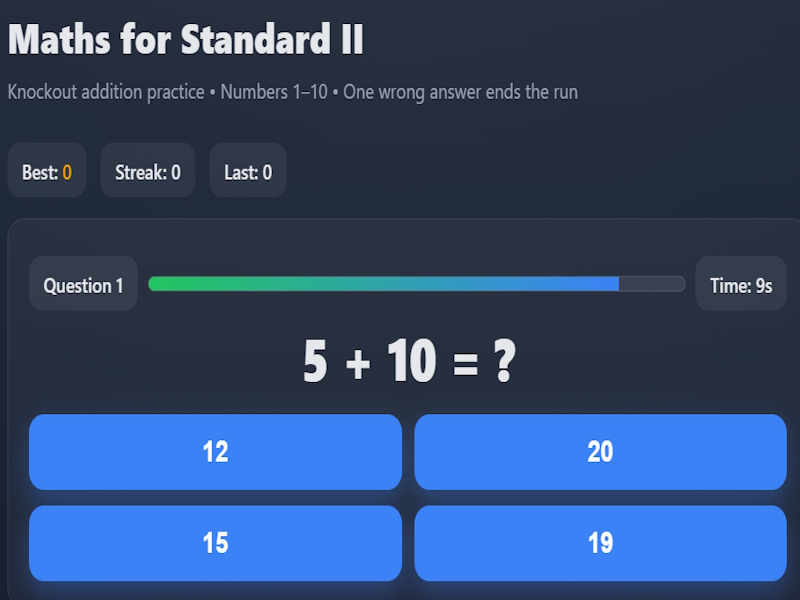 Lojë Matematika për standardin II në internet